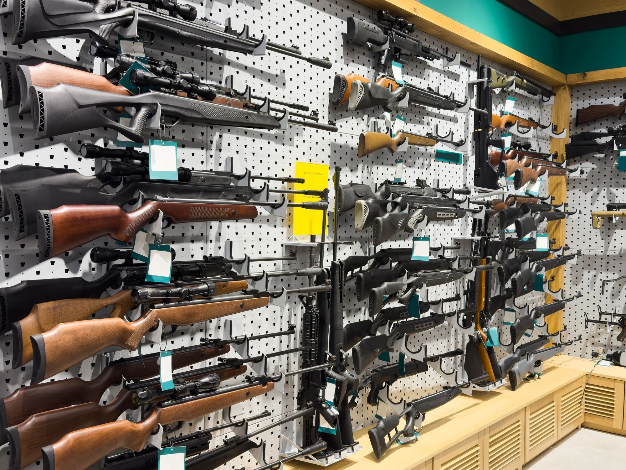 Licensed FFL dealer storefront with firearms display