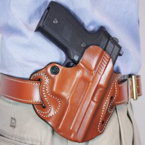 DESANTIS SPEED SCABBARD HOLSTR - RH OWB LEATHER SF XDM 3.8" TAN