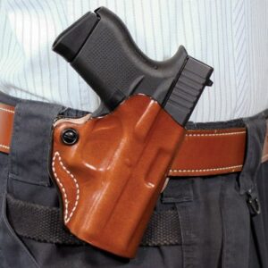 DESANTIS MINI SCABBARD HOLSTER - RH OWB LTHR FITS GLOCK 43 TAN