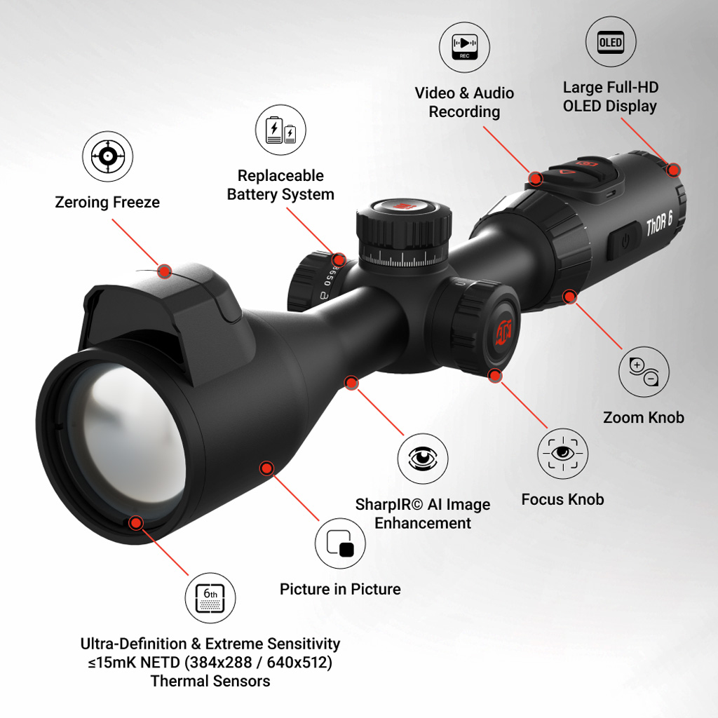 ATN ThOR 6 Elite 384 Thermal Scope 2.5-20x, 384X288 Sensor Black w/Wi-Fi & Recording - Image 2