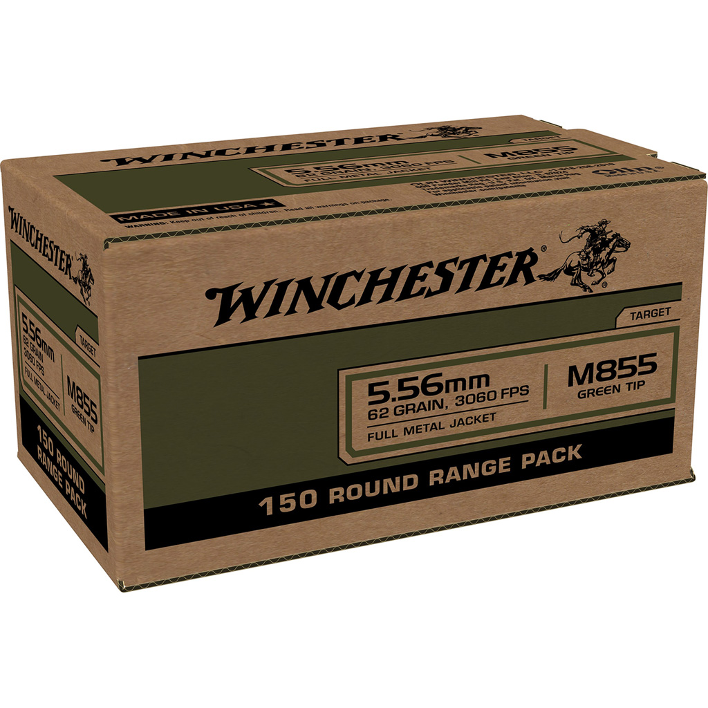 Winchester USA M855 Rifle Ammo 5.56 62 gr. FMJ 150 rd.