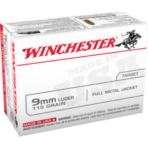 Winchester USA Pistol Ammo 9mm Luger 115 gr. FMJ 100 rd.