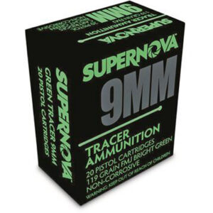 Supernova Tracer Pistol Ammunition  9mm 119 gr. FMJ Green Tracer 20 rd.
