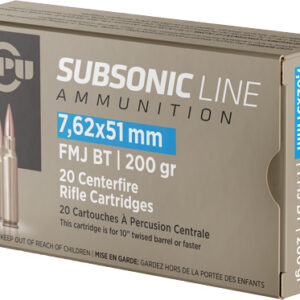 PPU SUBSONIC 7.62X51 200GR - FMJ-BT 20RD 10BX/CS